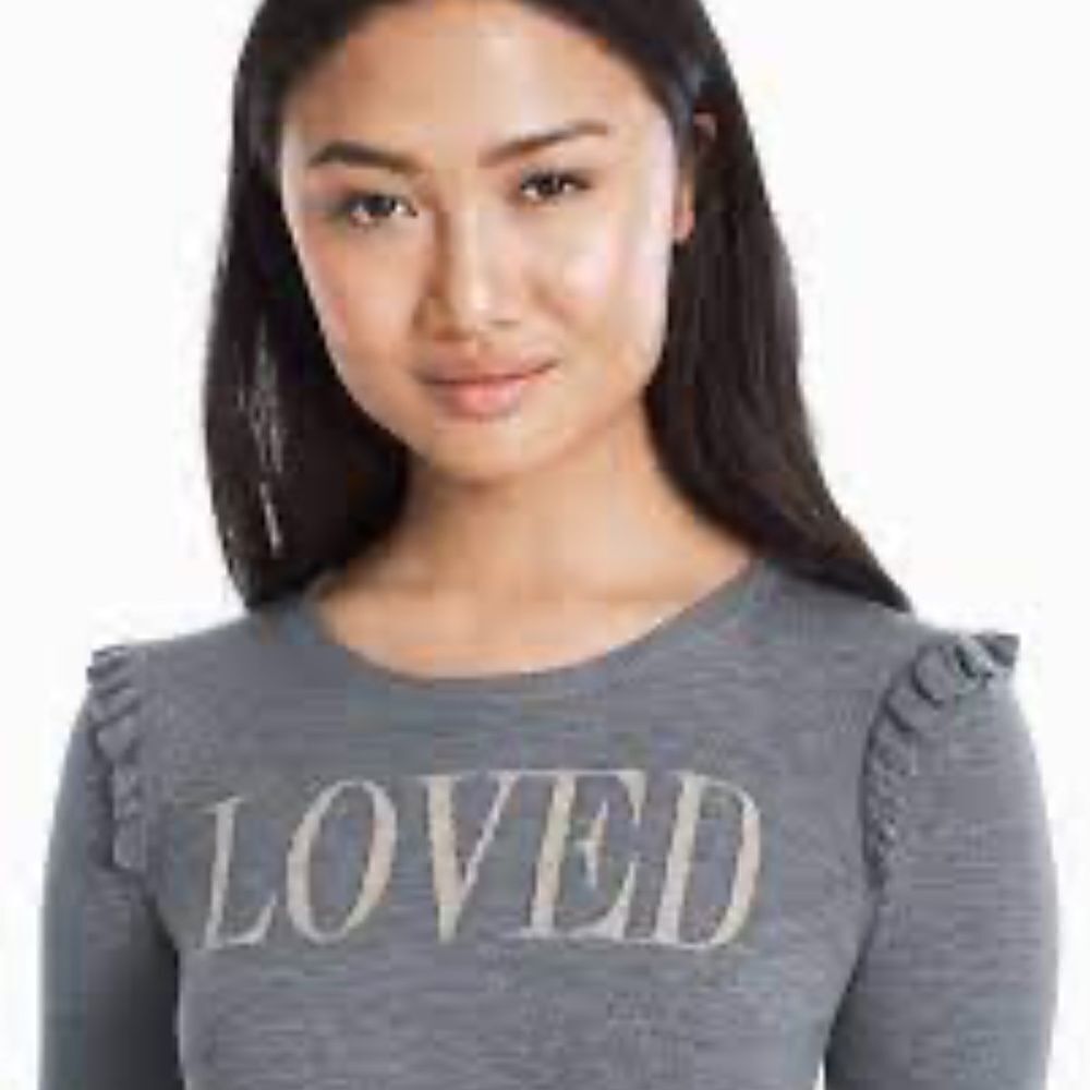 White House Black Market Gray Loved Ruffle Intarsia Sweater Pullover Small